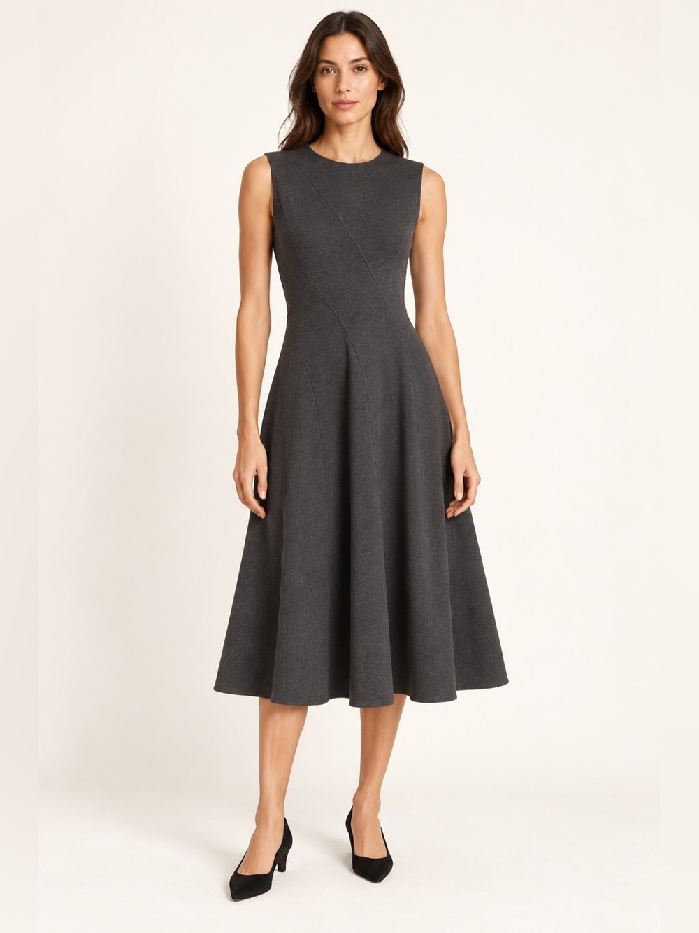 Lafayette 148 Topenga Punto Milano Charcoal Gray Sleeveless A-Line Dress Size 2